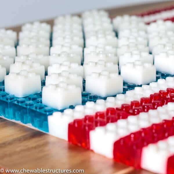 Edible american flag made of stackable LEGO JELLO.