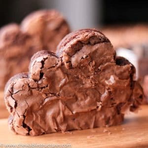 cloud-shaped brownie standing vertically on a cutting board
