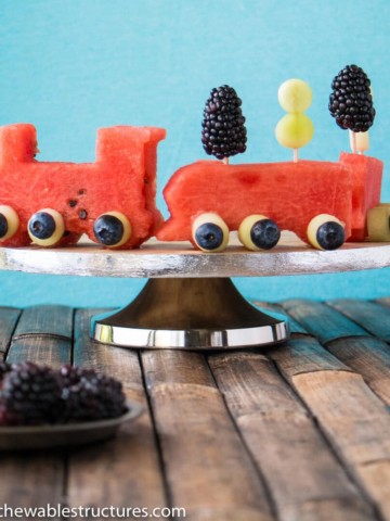 watermelon and fruit shaped like a train.